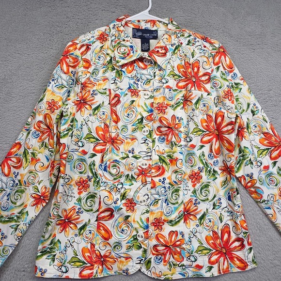 Susan Graver Style Jacket Womens S White Floral Colorful Embellished Stretch NEW - Picture 4 of 16